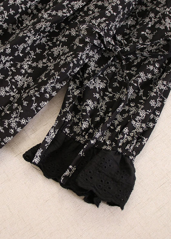 Black Wrinkled Button Cotton Dress Peter Pan Collar Spring - Image 2