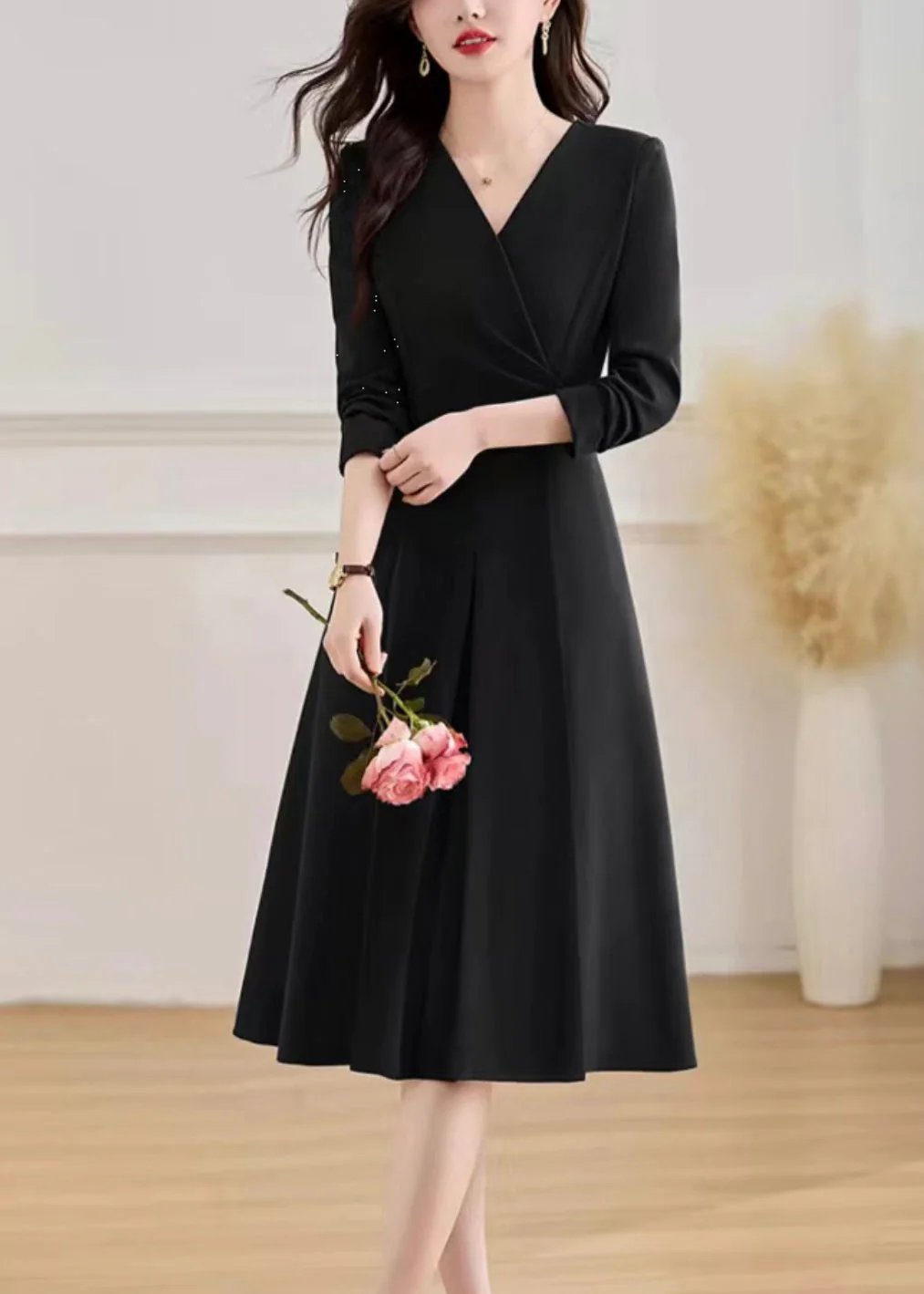 Black Wrinkled Flattering Long Dresses Fall - Image 2