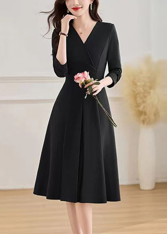 Black Wrinkled Flattering Long Dresses Fall - Image 3