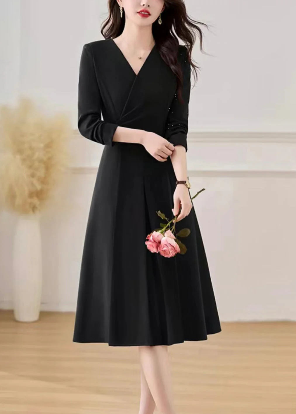 Black Wrinkled Flattering Long Dresses Fall - Image 4