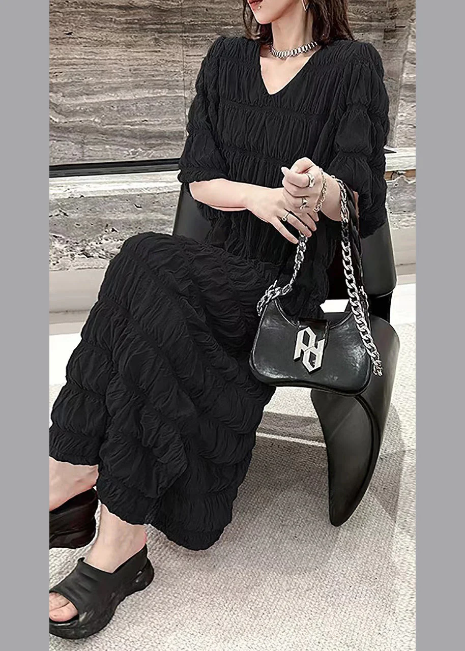 Black Wrinkled Vacation Chiffon Long Dresses Summer - Image 2