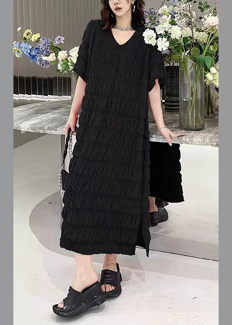 Black Wrinkled Vacation Chiffon Long Dresses Summer - Image 3