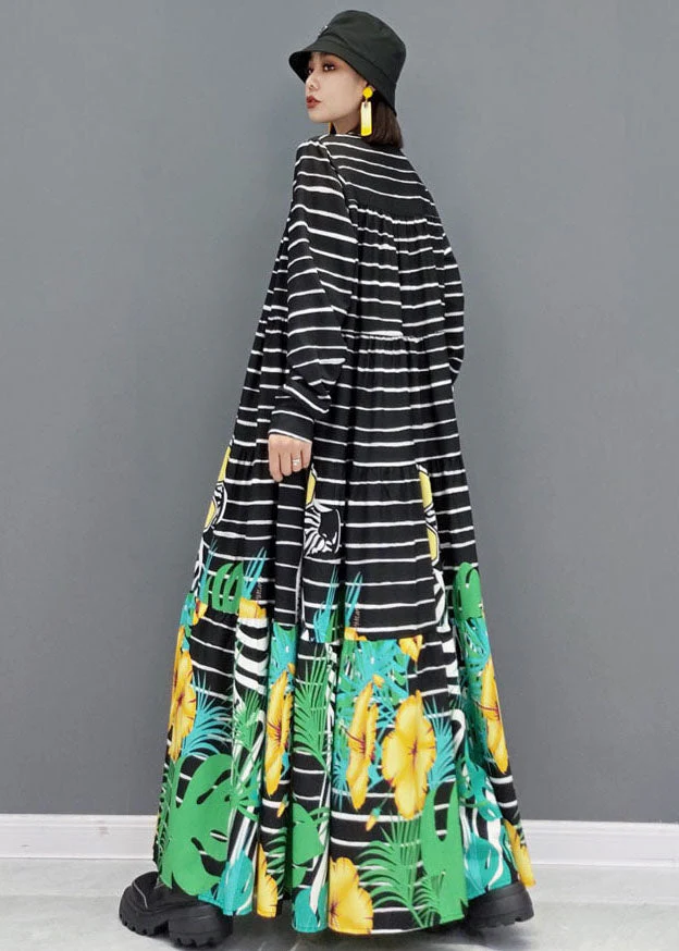 Black Zebra Print Exra Large Hem Cotton Shirt Dress Stand Collar Button Long Sleeve - Image 4