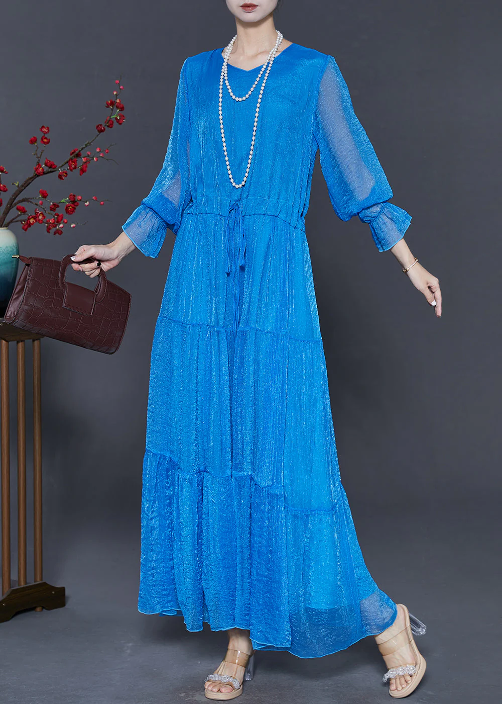Blue Chiffon Cinched Dresses Exra Large Hem Spring - Image 2