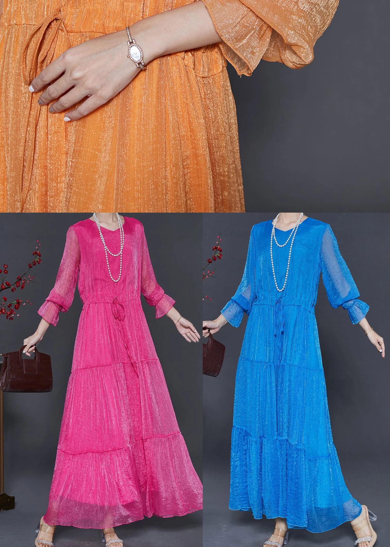 Blue Chiffon Cinched Dresses Exra Large Hem Spring - Image 5