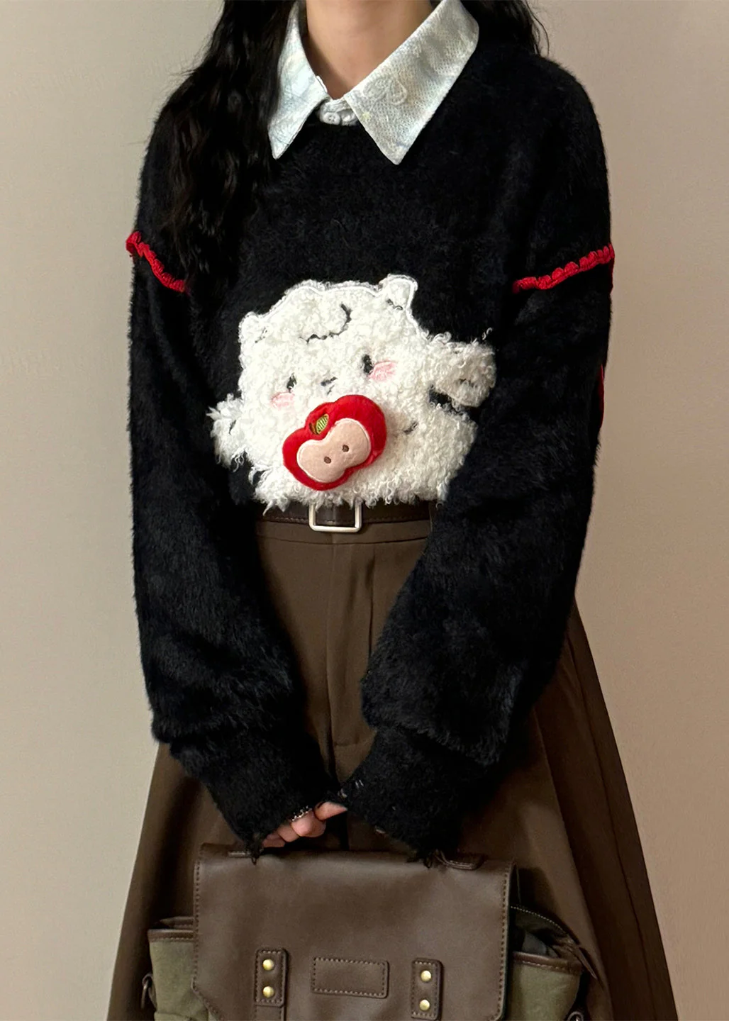 Blue Hole Little Lamb Patchwork Knit Sweaters O Neck Spring - Image 2