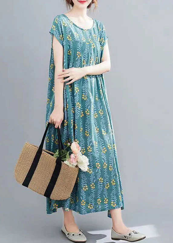 Blue O-Neck Cozy Maxi Dresses Summer - Image 4