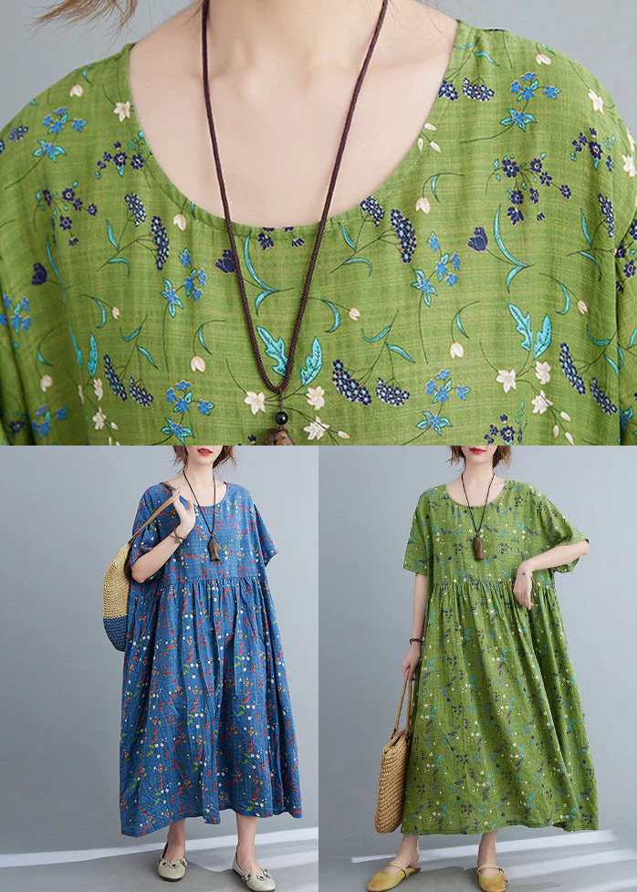 Blue O-Neck Patchwork Maxi Dress Short Sleeve - Image 5
