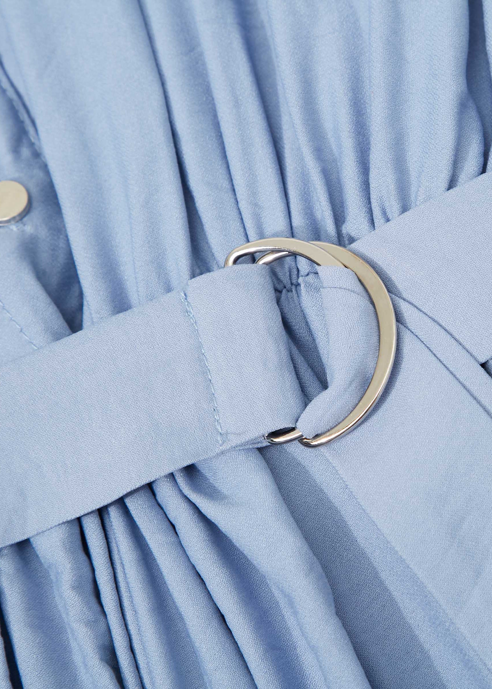 Blue Patchwork Cotton Maxi Dresses O Neck Tie Waist Summer - Image 4