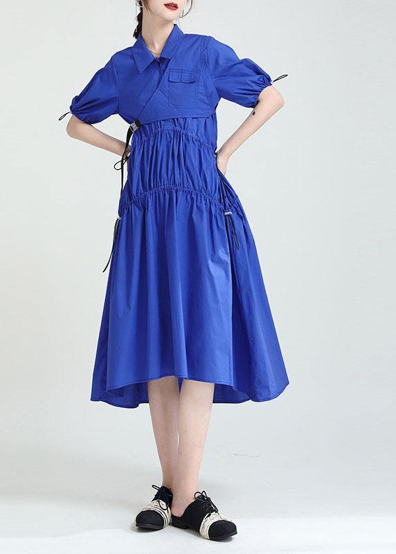 Blue Peter Pan Collar Asymmetrical Design Summer Party Dresses - Image 2