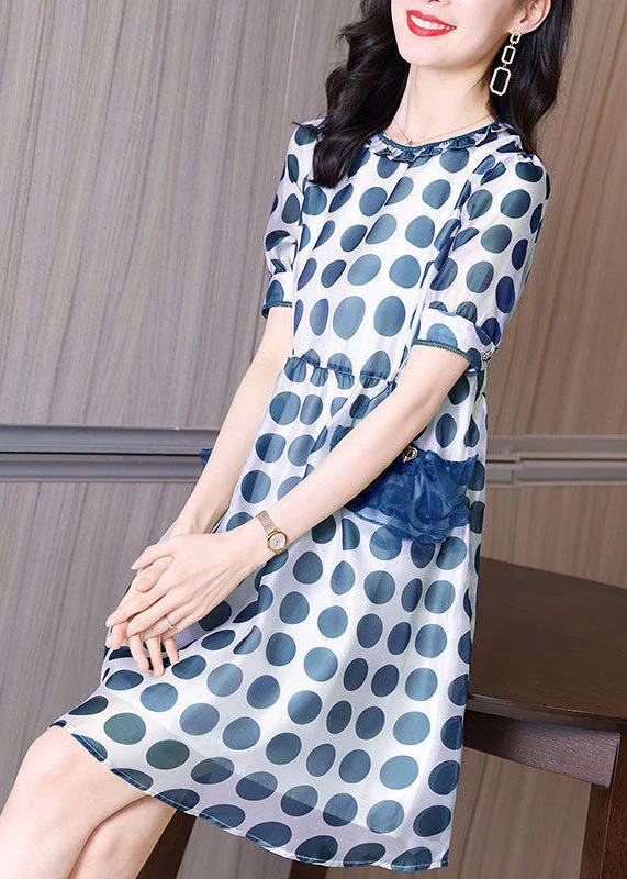 Blue Print Chiffon Holiday Dresses O-Neck Slim Fit Summer - Image 3