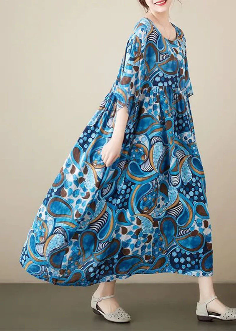 Blue Print Cotton Vacation Dress Oversized Exra Large Hem Summer - Image 2