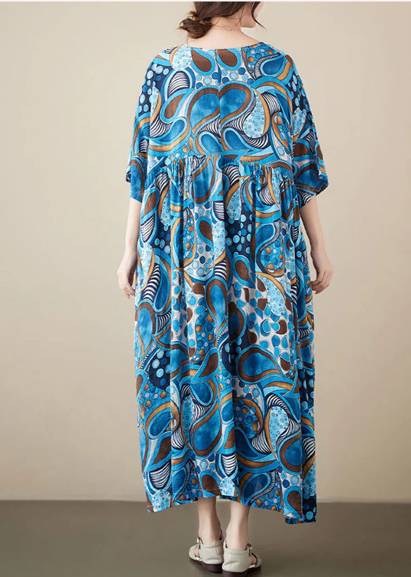 Blue Print Cotton Vacation Dress Oversized Exra Large Hem Summer - Image 5