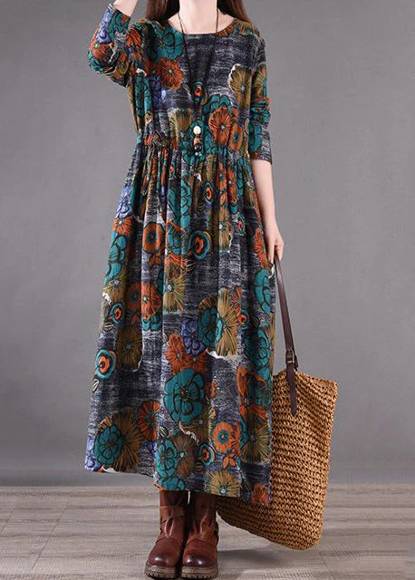 Blue Print Silm Fit Long Dresses Cinched Spring - Image 2