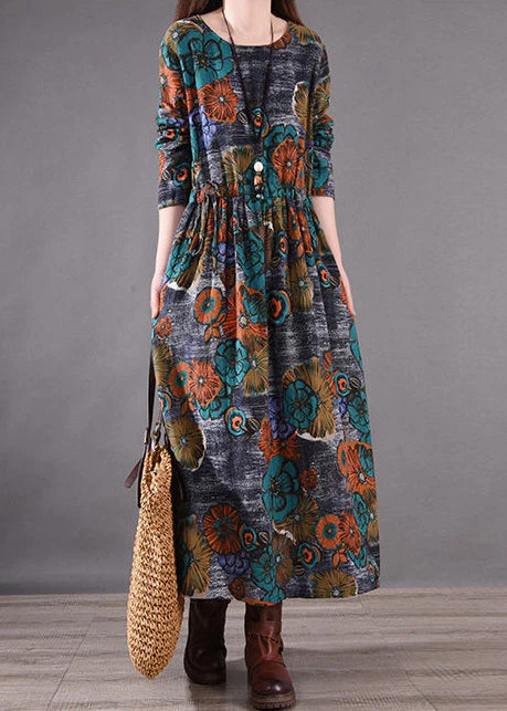 Blue Print Silm Fit Long Dresses Cinched Spring - Image 3