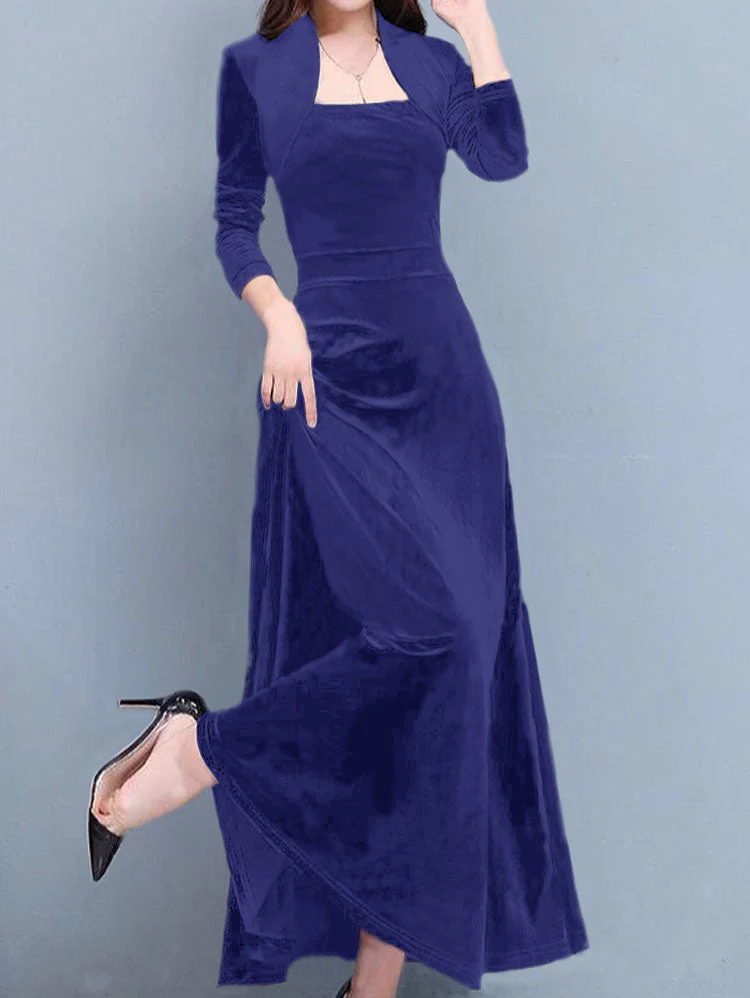 Green Retro Three-quarter Sleeve Golden Velvet Maxi Dress - Image 2
