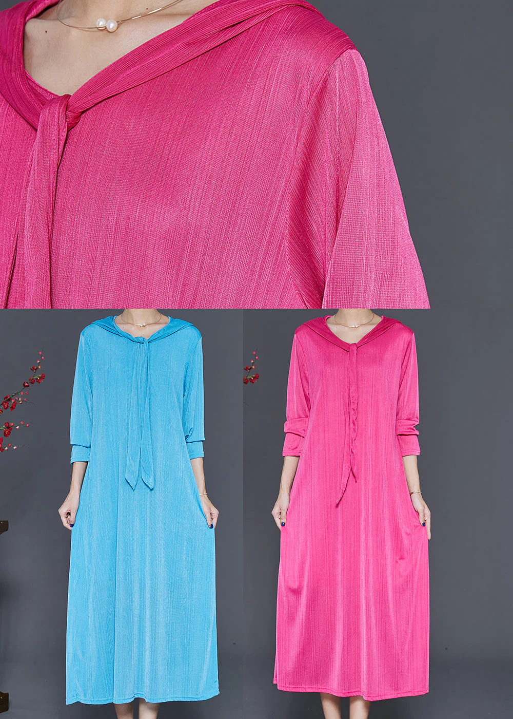Blue Spandex Holiday Dresses Hooded Lace Up Fall - Image 5