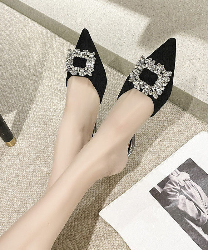 Blue Suede Elegant Zircon Slide Sandals Pointed Toe - Image 3