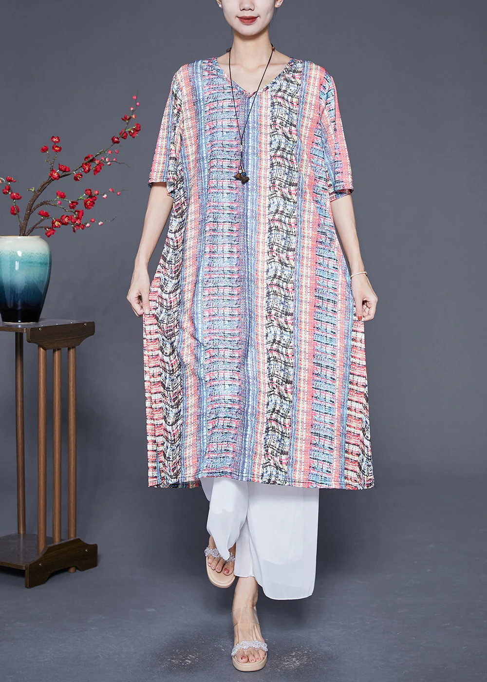 Blue Tie Dye Ice Silk Holiday Dress Oversized Summer - Image 2