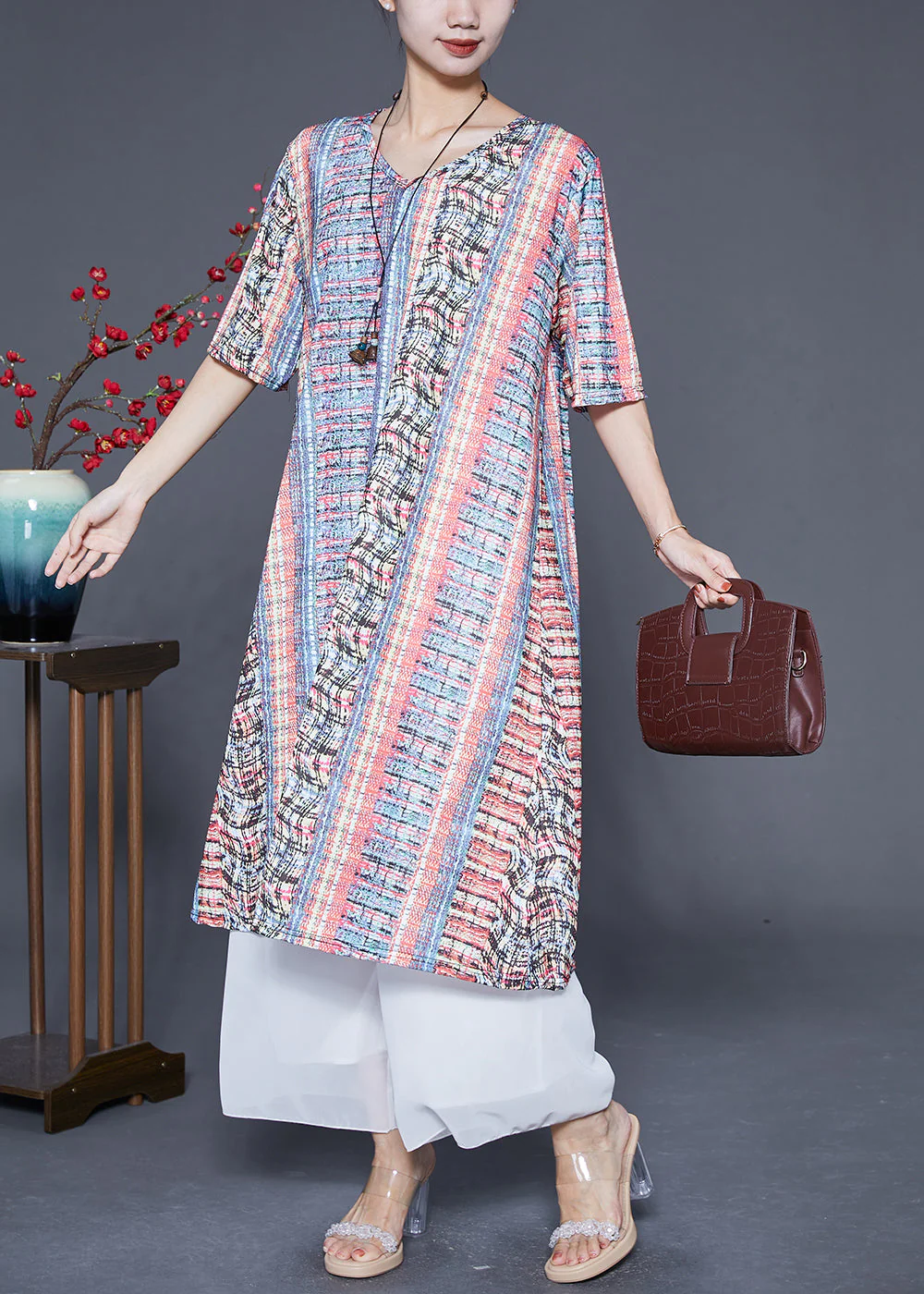Blue Tie Dye Ice Silk Holiday Dress Oversized Summer - Image 3