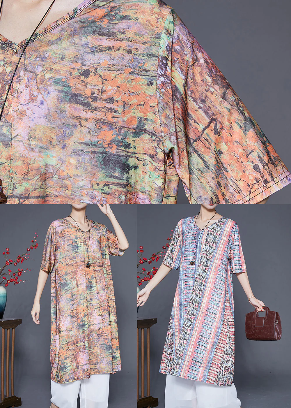 Blue Tie Dye Ice Silk Holiday Dress Oversized Summer - Image 5