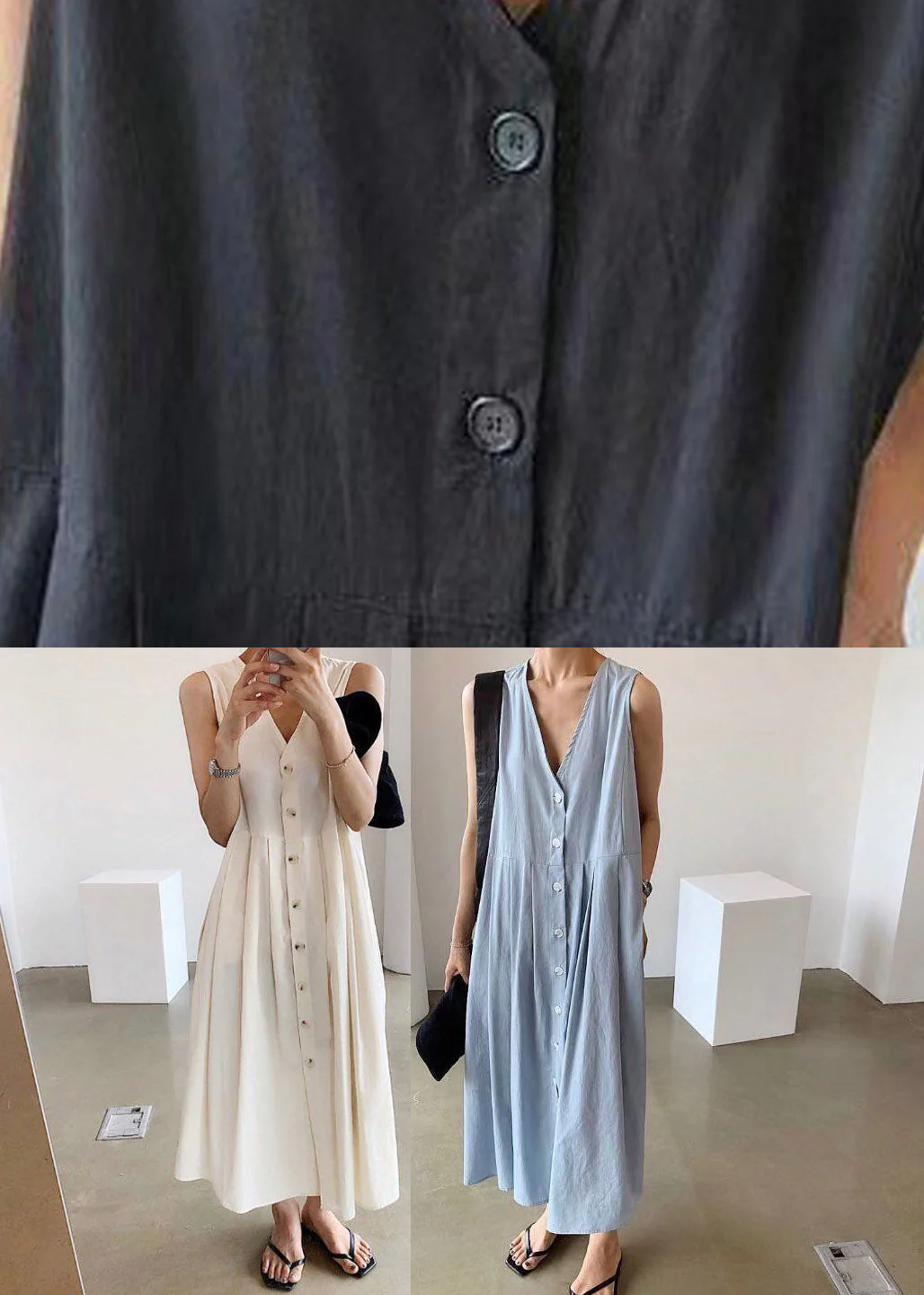 Blue V Neck Patchwork Cotton Maxi Dresses Summer - Image 5