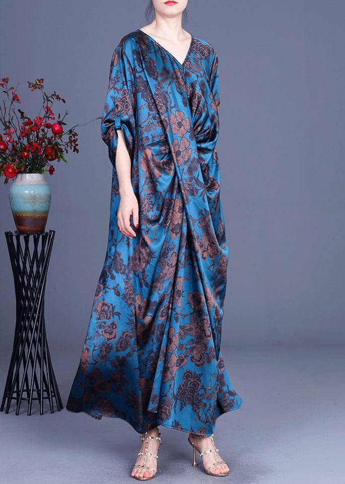Blue Vogue Print Summer Silk Robe Dresses Half Sleeve - Image 2