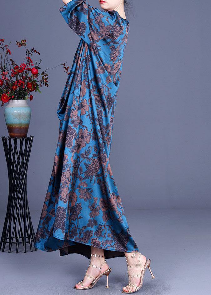 Blue Vogue Print Summer Silk Robe Dresses Half Sleeve - Image 3