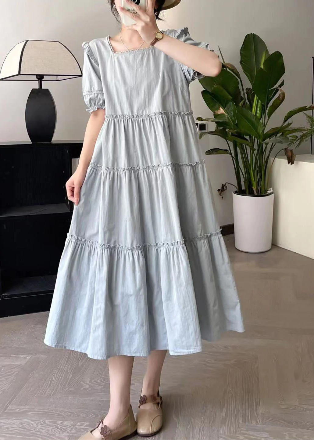 Blue Wrinkled Patchwork Vacation Maxi Dresses Summer - Image 2