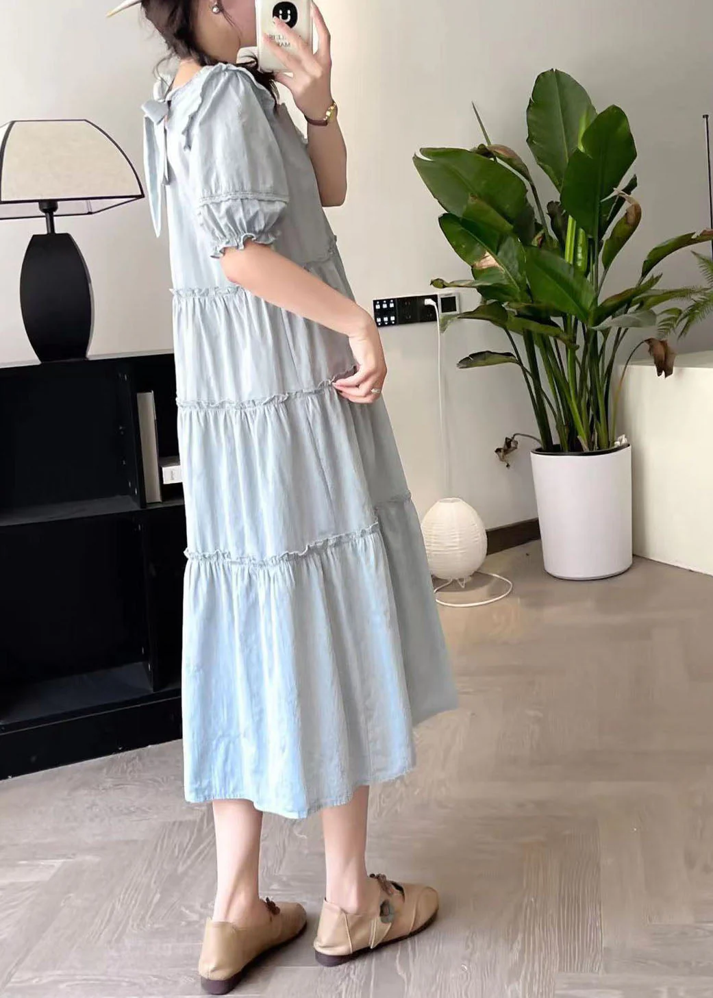 Blue Wrinkled Patchwork Vacation Maxi Dresses Summer - Image 4