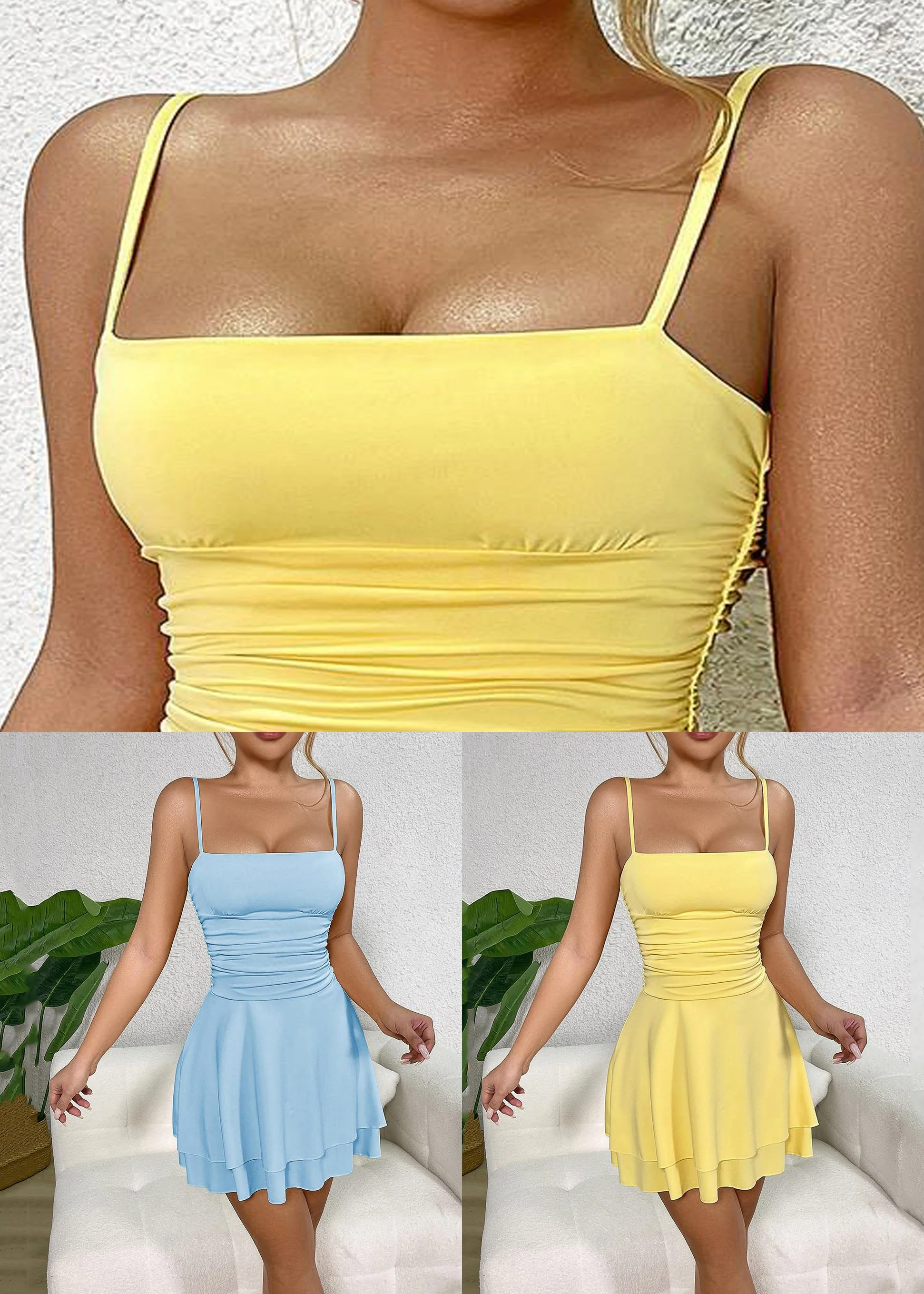 Blue Wrinkled Solid Sleeveless Spaghetti Strap Dress Strapless - Image 5