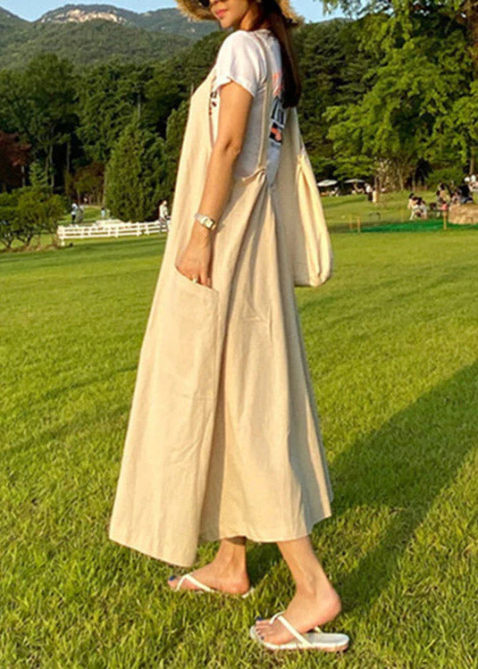 Bohemian Apricot U Neck Slim Maxi Dress Summer - Image 3