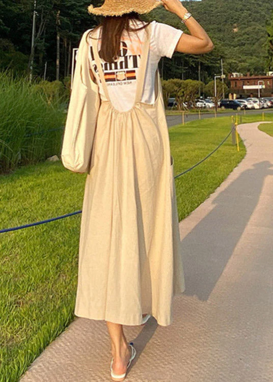 Bohemian Apricot U Neck Slim Maxi Dress Summer - Image 4
