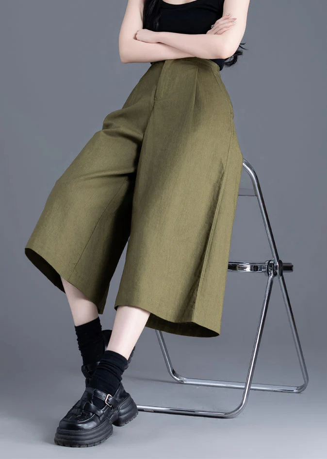 Bohemian Army Green High Waist Linen Wide Leg Pants Summer - Image 2