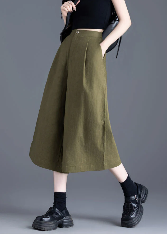 Bohemian Army Green High Waist Linen Wide Leg Pants Summer - Image 3