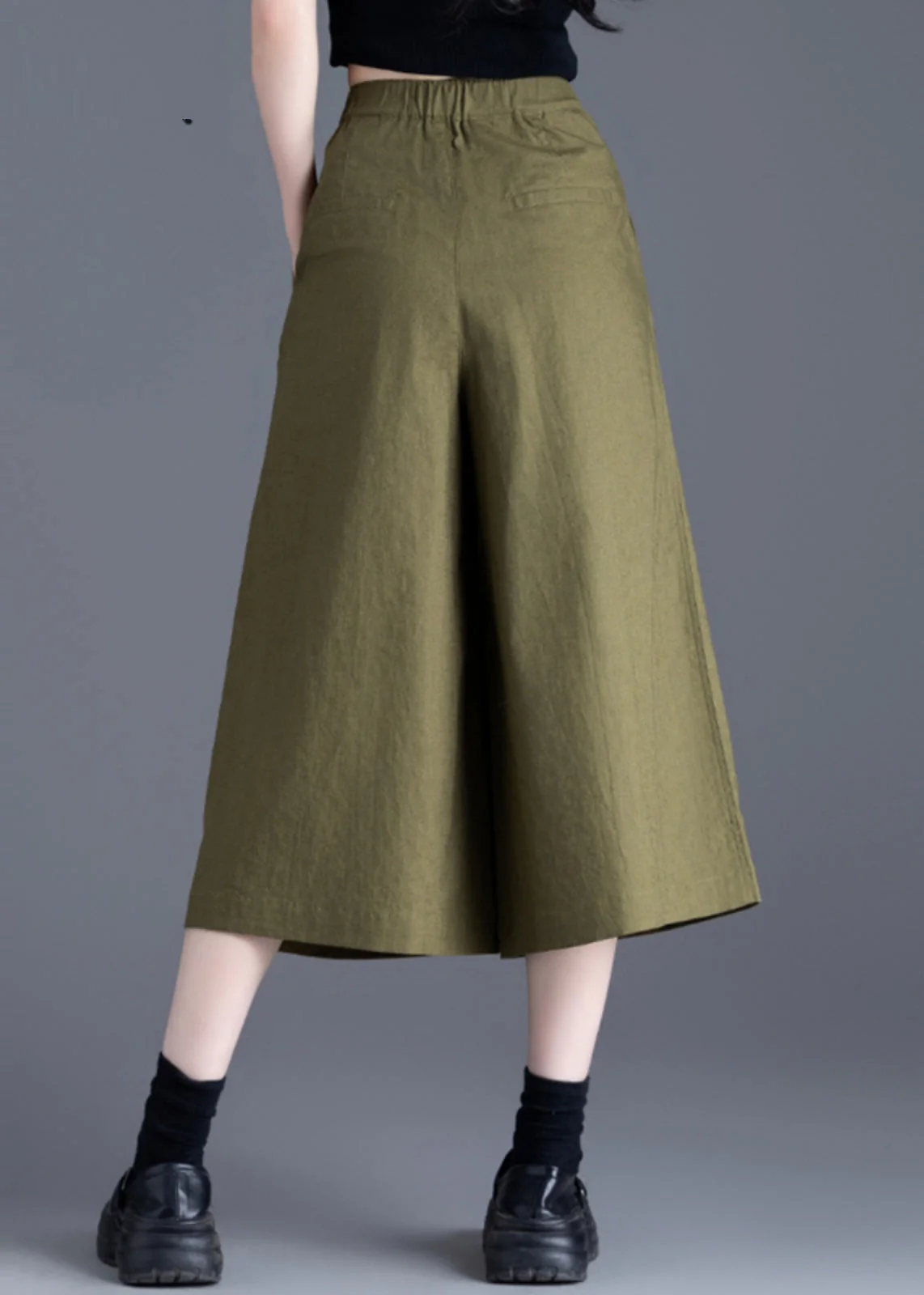 Bohemian Army Green High Waist Linen Wide Leg Pants Summer - Image 4