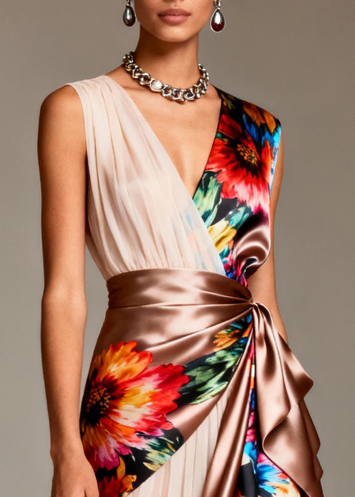 Bohemian Asymmetrical Patchwork Tulle Silk Party Dresses Sleeveless - Image 2