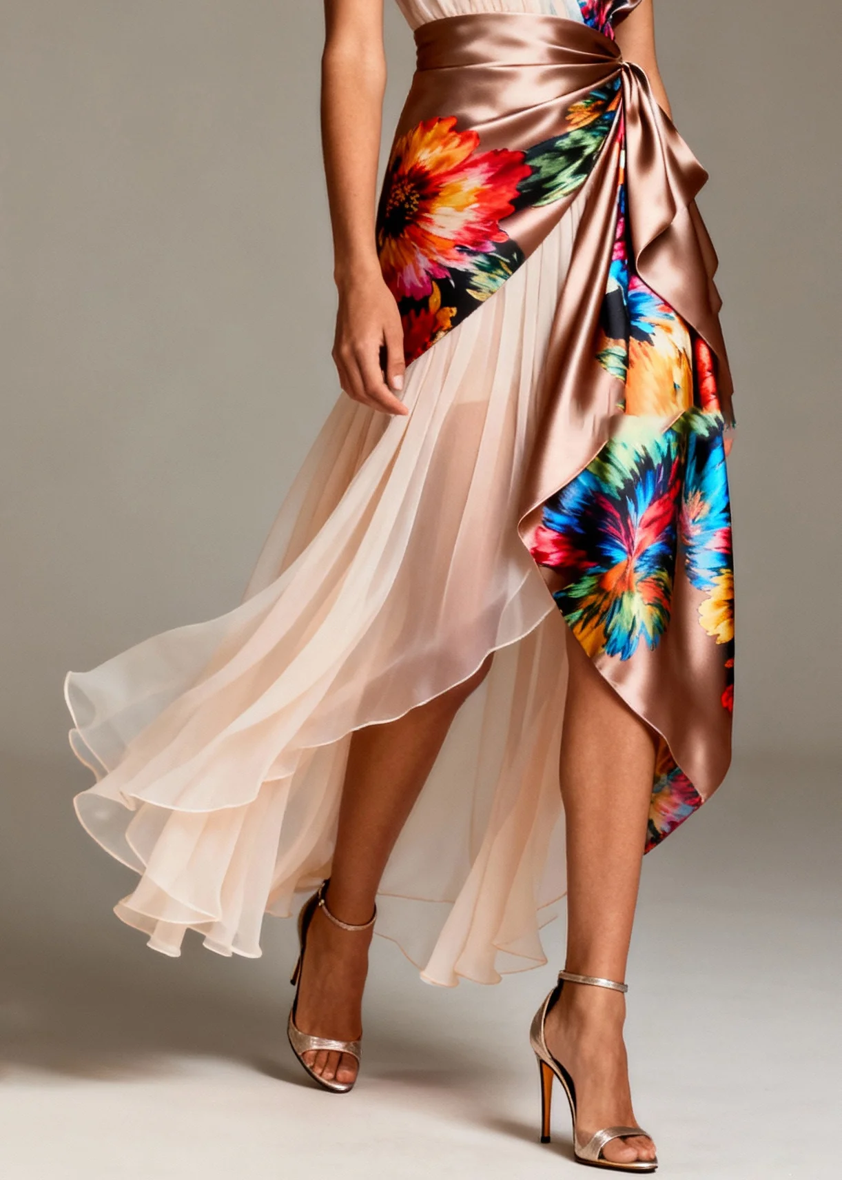 Bohemian Asymmetrical Patchwork Tulle Silk Party Dresses Sleeveless - Image 4