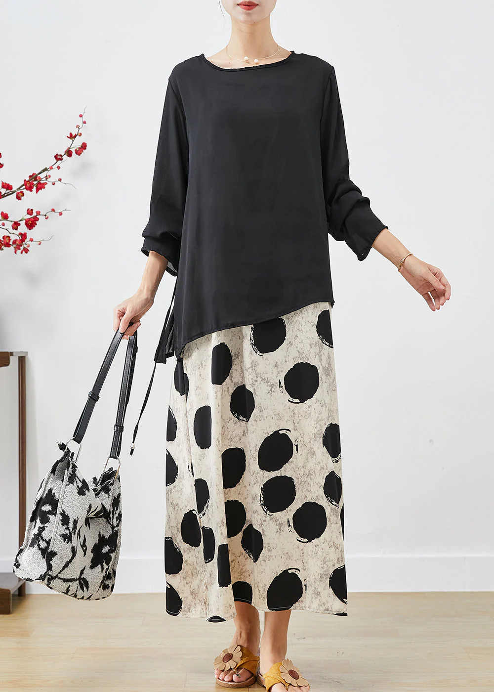 Bohemian Asymmetrical Print Draping Chiffon Dress Two Pieces Set Fall - Image 2