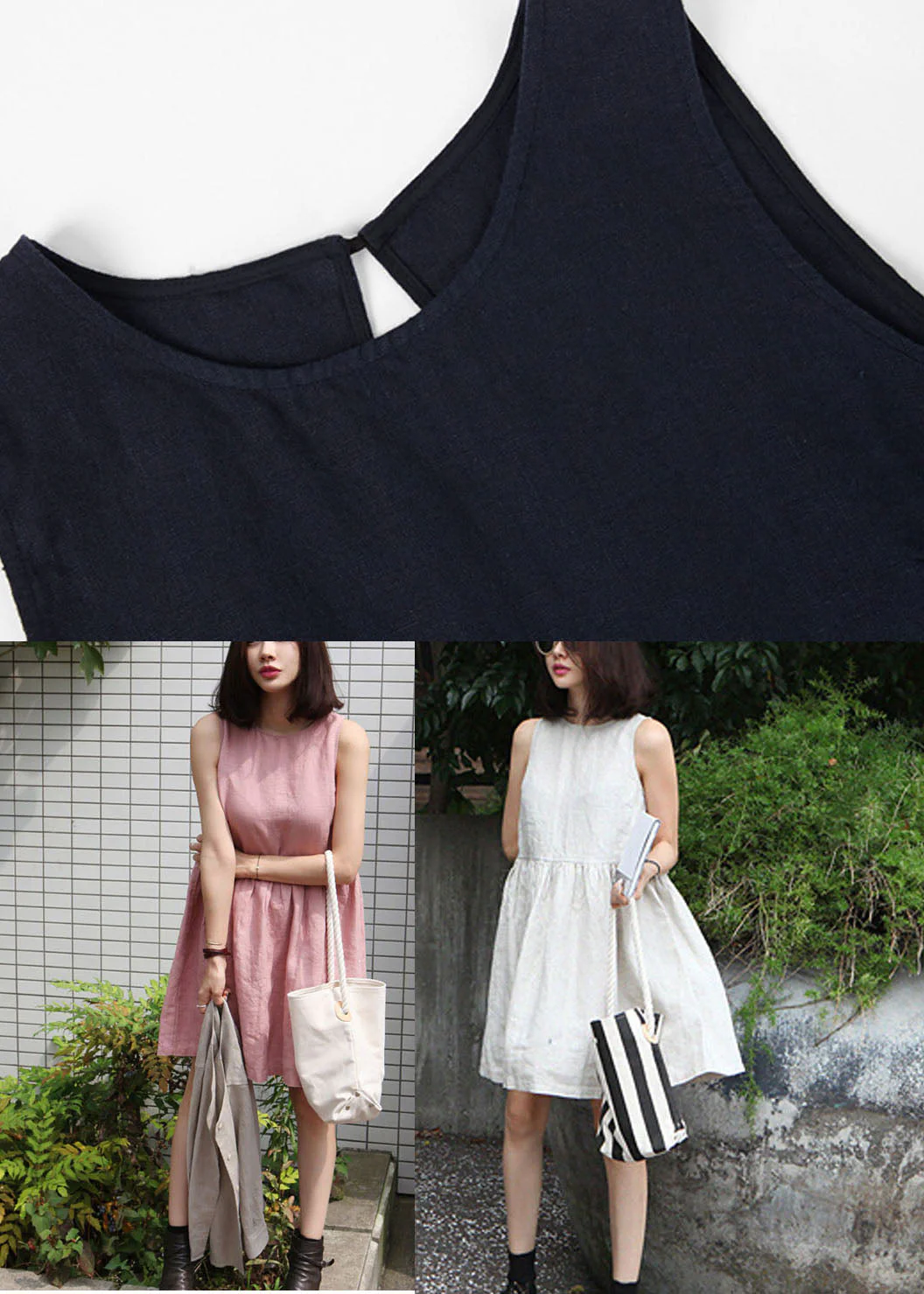 Bohemian Beige O-Neck Wrinkled Cotton Vacation Dress Summer - Image 5