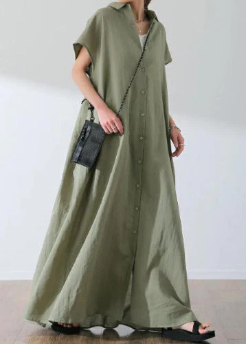 Bohemian Beige Oversized Cotton Shirt Dress Summer - Image 3
