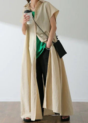 Bohemian Beige Oversized Cotton Shirt Dress Summer - Image 4