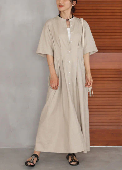 Bohemian Beige Oversized Linen Holiday Dress Summer - Image 2
