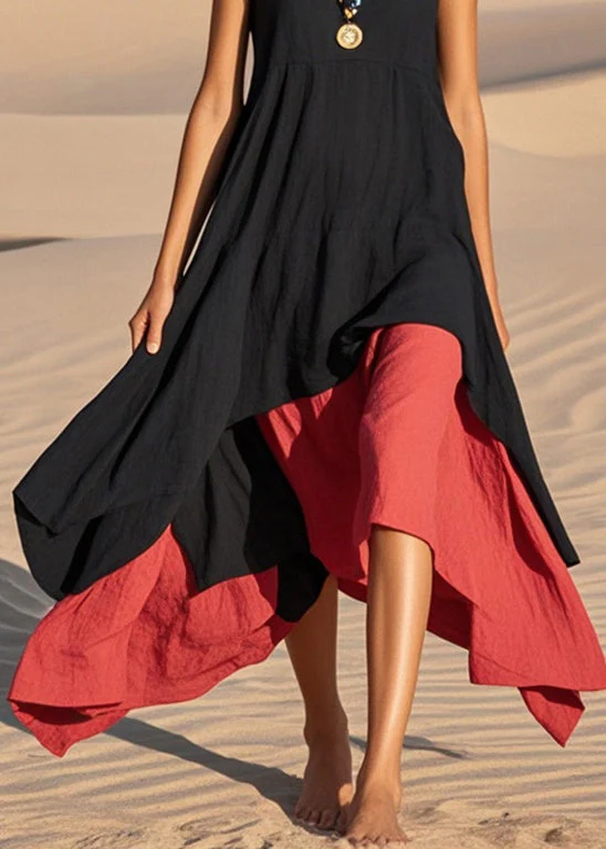 Bohemian Black Asymmetrical Exra Large Hem Cotton Sundress Summer - Image 4
