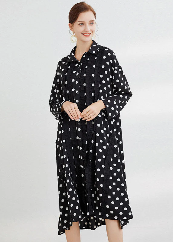 Bohemian Black Dot Peter Pan Collar Print shirts Dresses Spring - Image 2