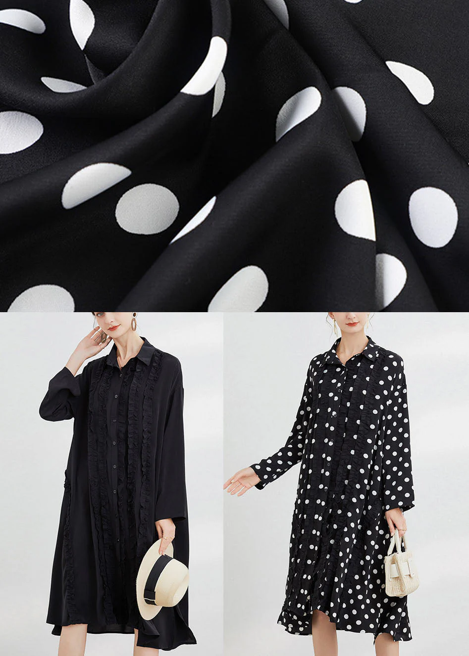 Bohemian Black Dot Peter Pan Collar Print shirts Dresses Spring - Image 5