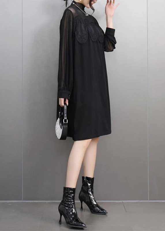 Bohemian Black Lace Patchwork Tulle Long Dress Spring - Image 4