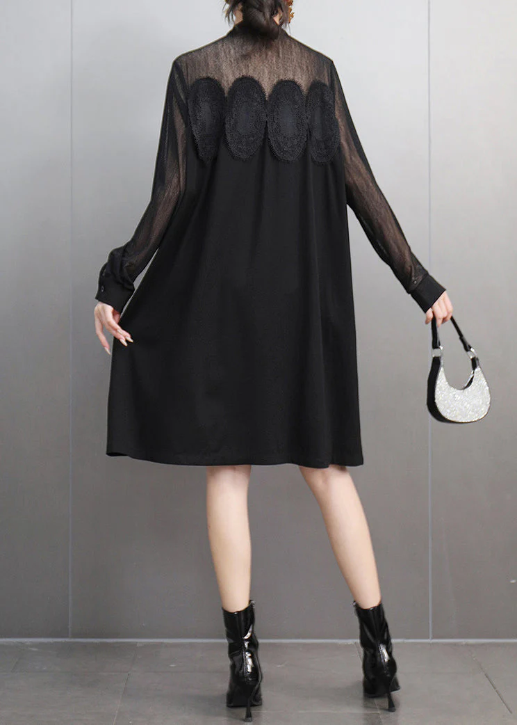 Bohemian Black Lace Patchwork Tulle Long Dress Spring - Image 5