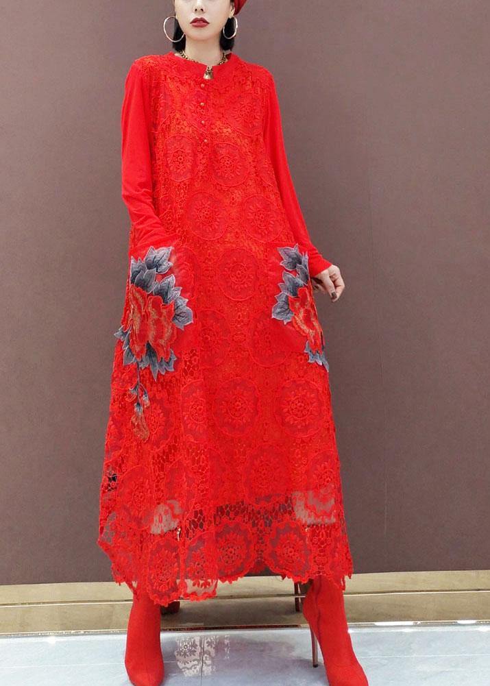 Bohemian Black O-Neck Lace Print Dress Fall - Image 4