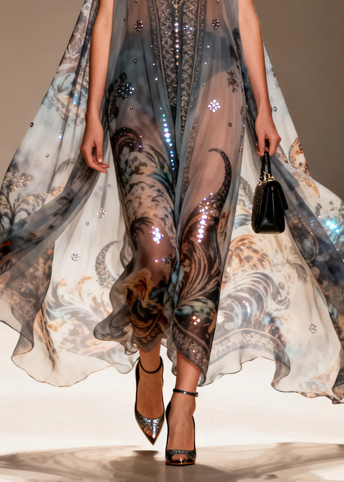 Bohemian Black Oversized Print Sparkly Chiffon Sheer Dresses Summer - Image 4